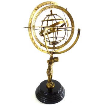 Mosiężne astrolabium sferyczne - kula ziemska dźwigana przez boga Atlasa, marynistyczny instrument