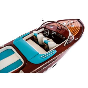 Drewniany model włoskiej łodzi motorowej RIVA AQUARAMA 55cm, prestiżowy prezent, marynistyczna ikony stylu i designu